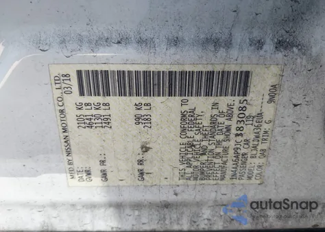 2018 Nissan Maxima 3.5 Sv z USA, uszkodzony, nr VIN 1N4AA6AP9JC383085